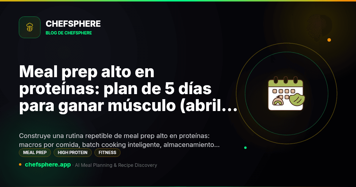 Meal prep alto en proteínas: plan de 5 días para ganar músculo (abril 2026)
