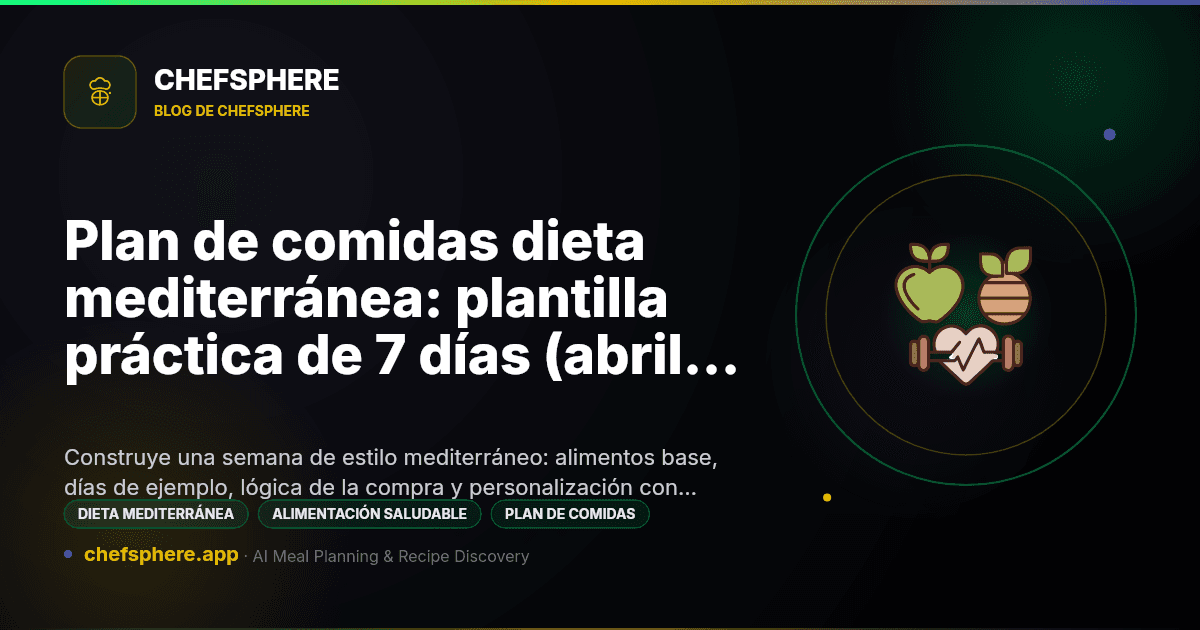 Plan de comidas dieta mediterránea: plantilla práctica de 7 días (abril 2026)