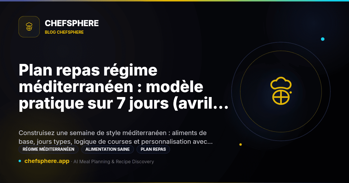 Plan repas régime méditerranéen : modèle pratique sur 7 jours (avril 2026)