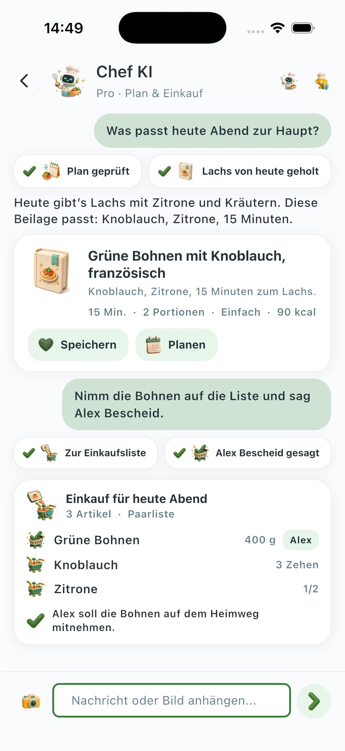 ChefSphere KI-Chat mit Wochenplan und Einkaufsliste