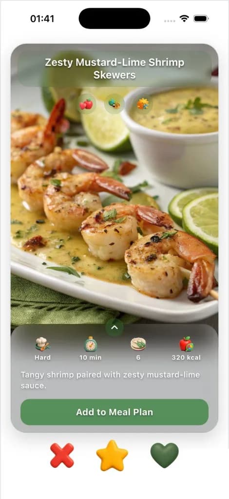 Swipe recipes. Plan the week. — ChefSphere Swipe for Meals on iPhone — recipe cards to like or skip