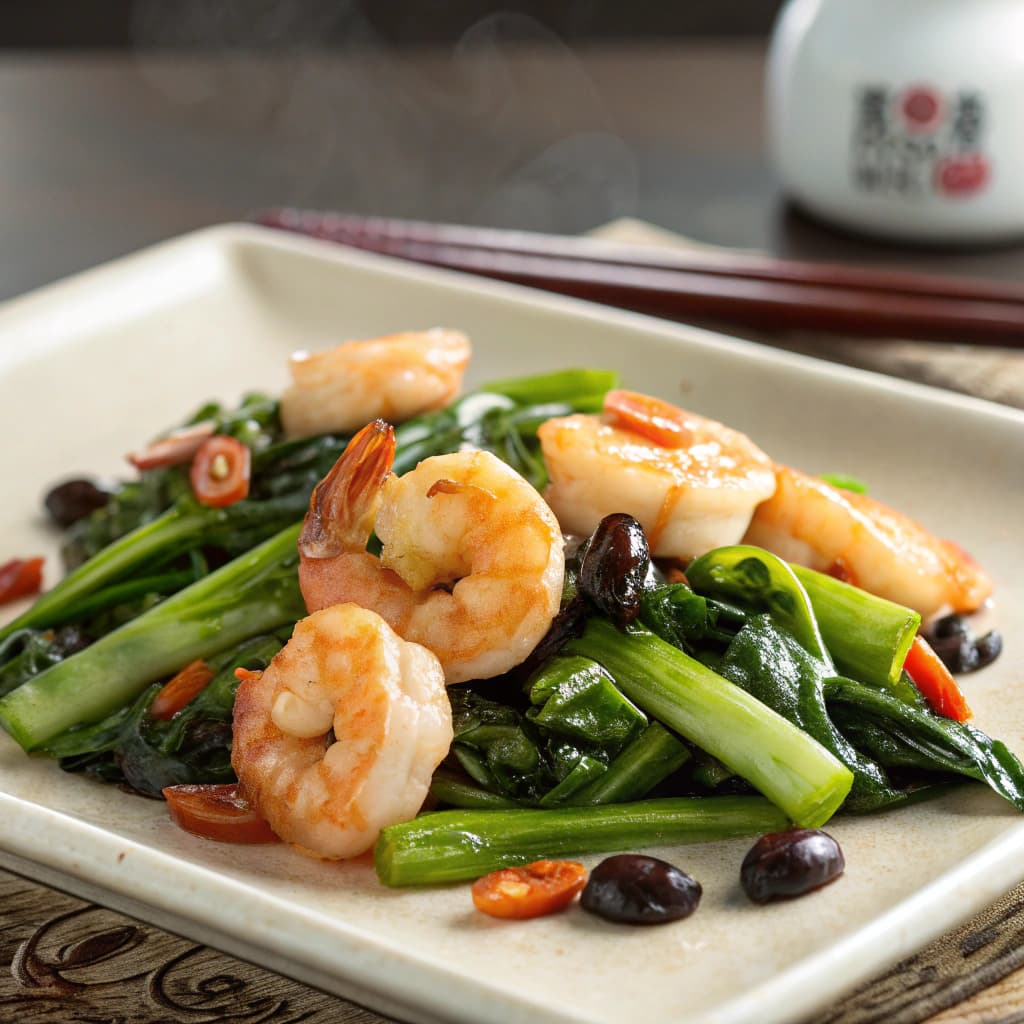 Shrimp stir-fry with Chinese greens