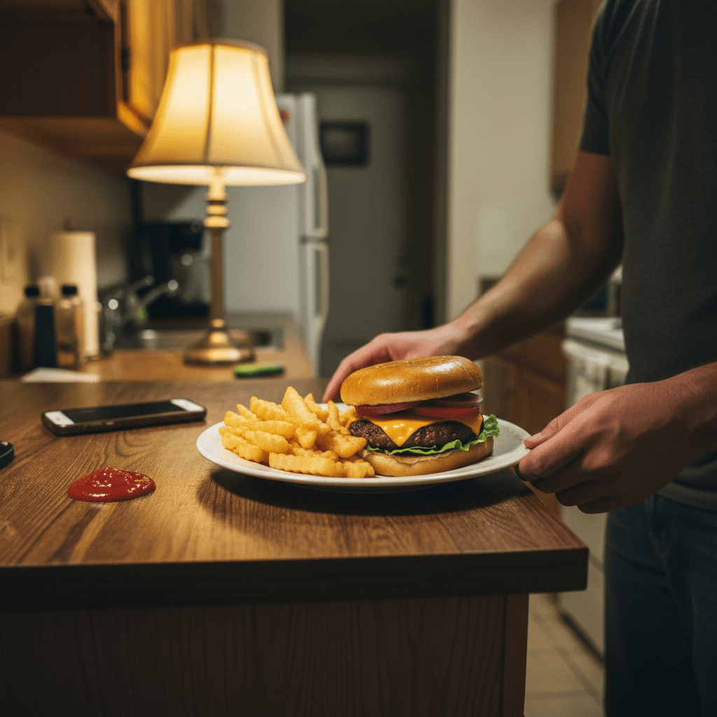 American recipes — American recipes — Everyday home cook preparing food in a modest apartment kitchen — not a professional chef or restaurant