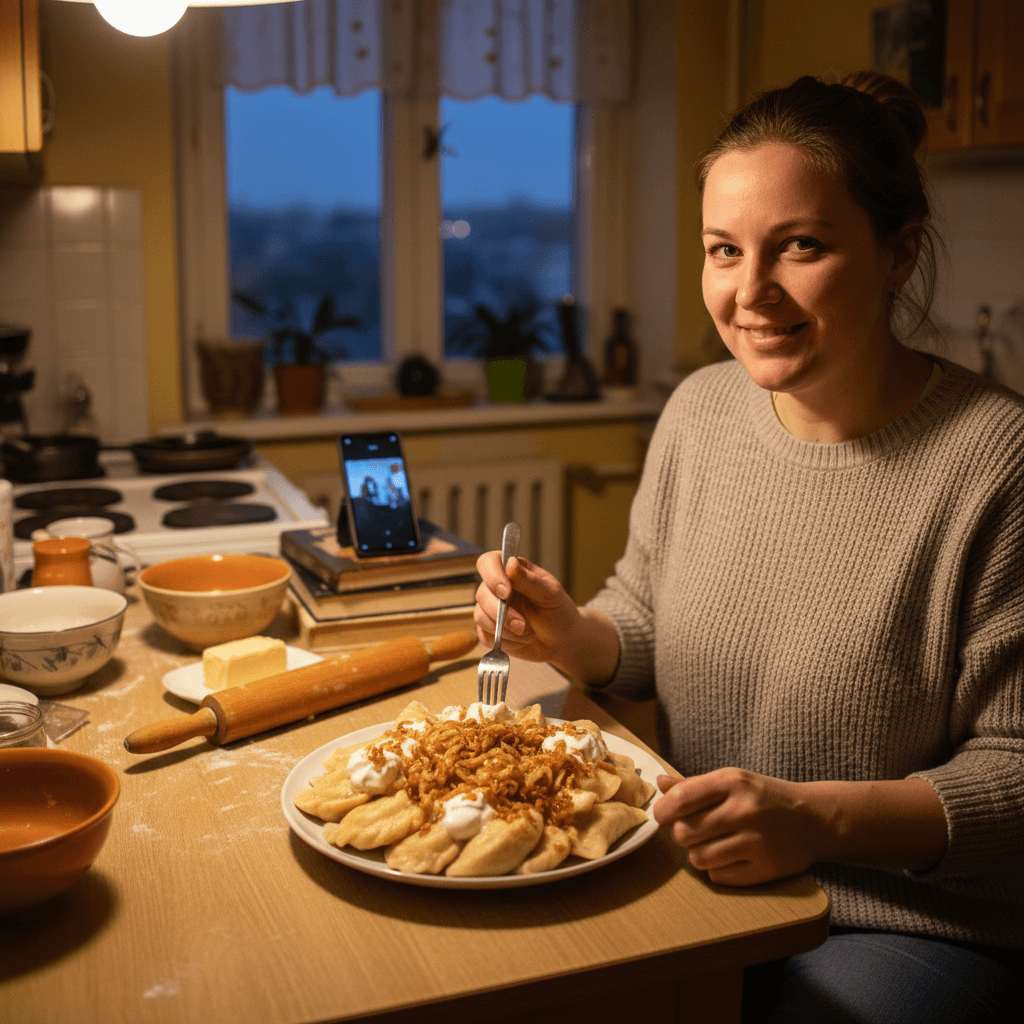 Eastern European recipes — Eastern European recipes — Everyday home cook preparing food in a modest apartment kitchen — not a professional chef or restaurant