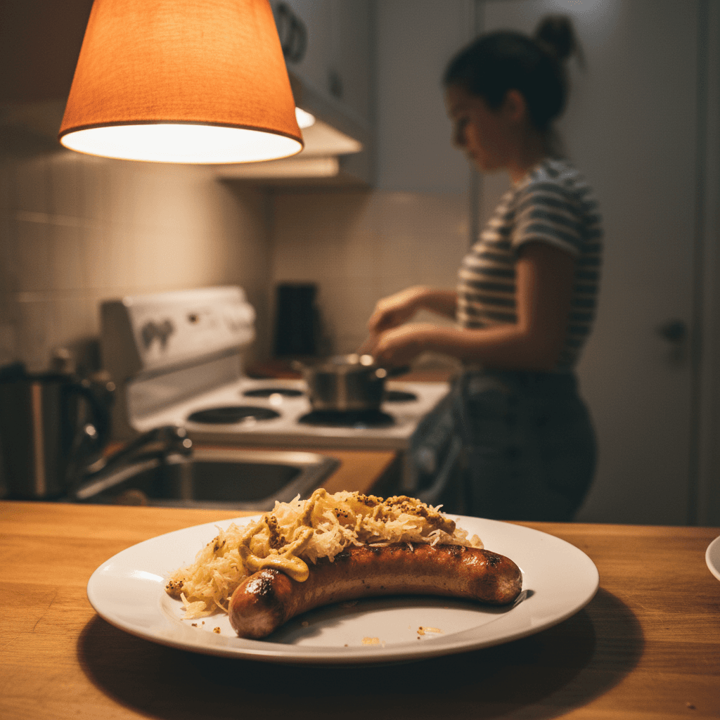German recipes — German recipes — Everyday home cook preparing food in a modest apartment kitchen — not a professional chef or restaurant