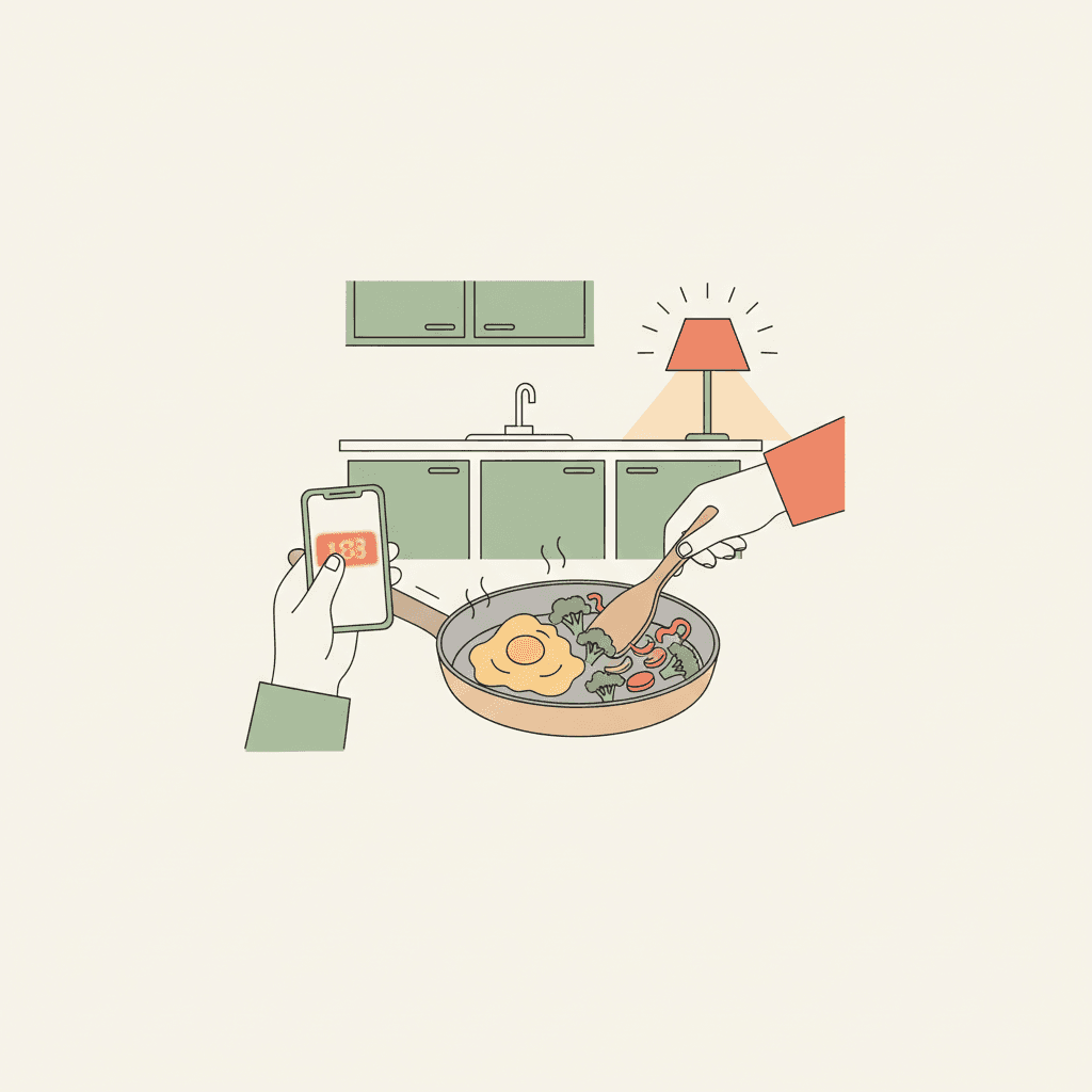 Fast stir-fry or eggs in a small kitchen under ten minutes