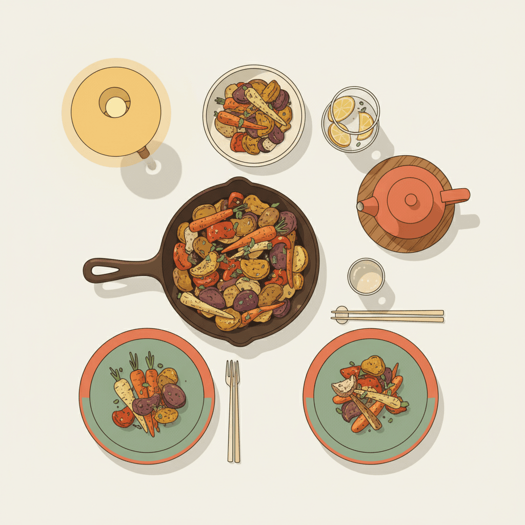 Roasted vegetables and weeknight dinner in under thirty minutes