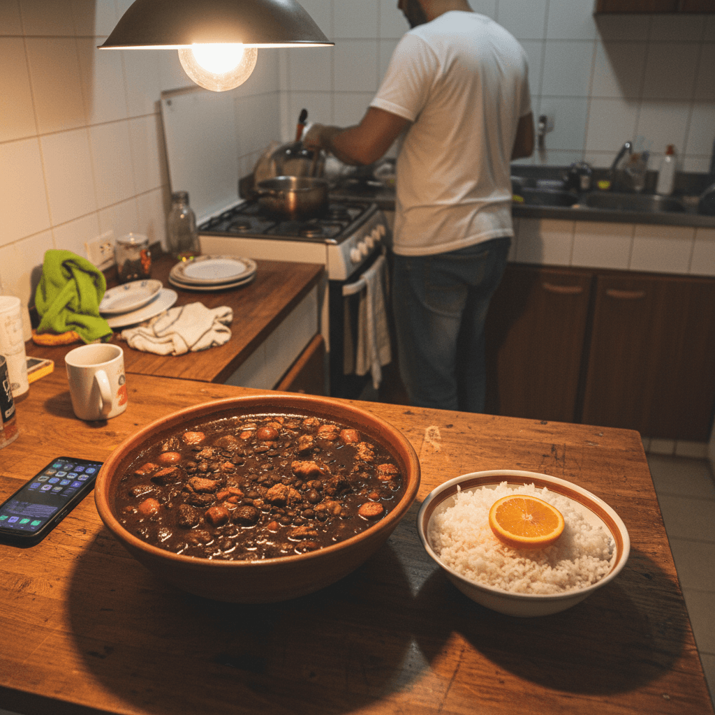 Brazilian Recipes Under 10 minutes — AI-Generated From Your Pantry — Brazilian recipes — Everyday home cook preparing food in a modest apartment kitchen — not a professional chef or restaurant